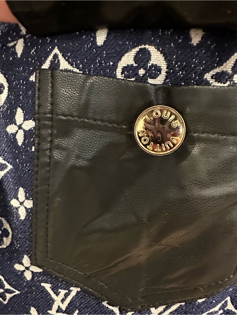 Navy and White Monogram Button-Up Jacket with Black Pockets size S - Picture 3 of 5